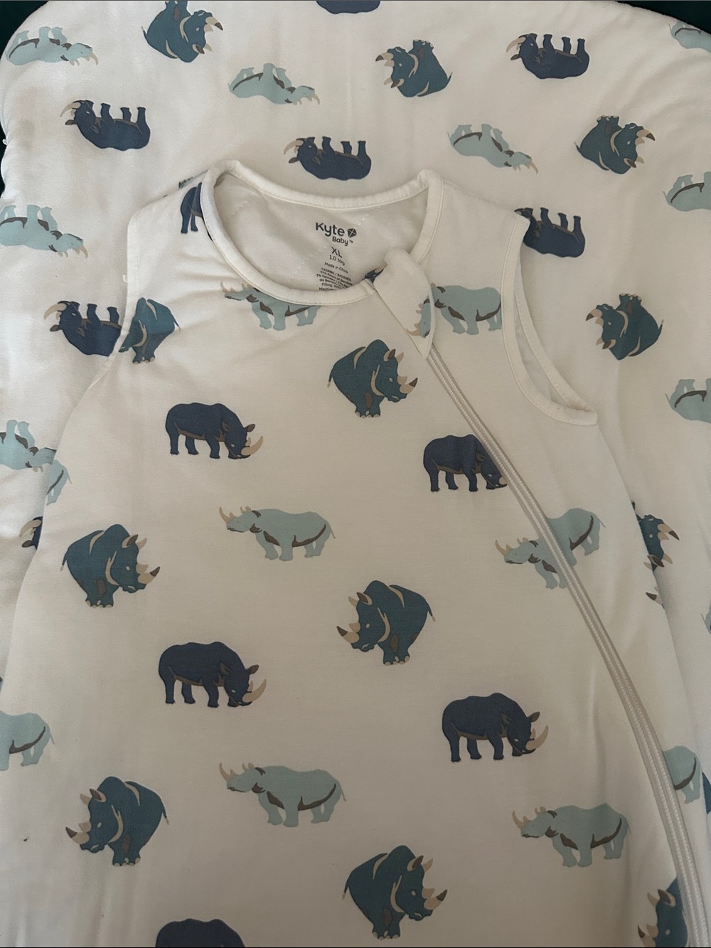 Kyte BABY White Sleep Sack with Blue Rhino Print